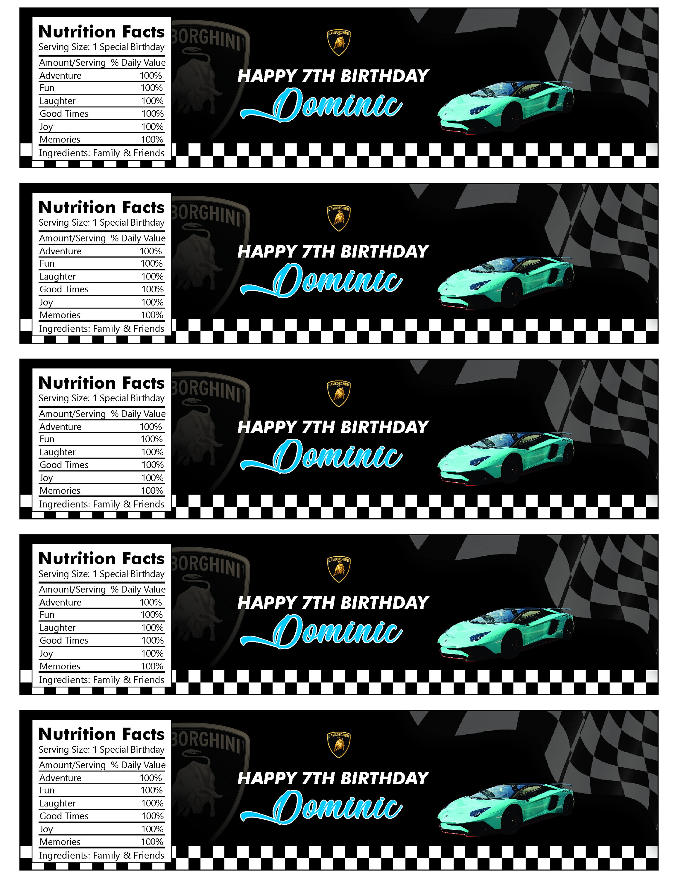 Lamborghini Blue Car Water Bottle Label Birthday Party Invitation 8x2 ...