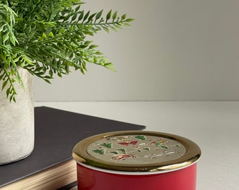 Boîte à bijoux vintage Chokin en porcelaine de Noël : bordure en or 24 carats