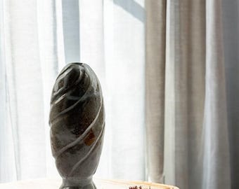 Vintage Artist Signed Stoneware Bud Vase: Swirl Design Studio Pottery