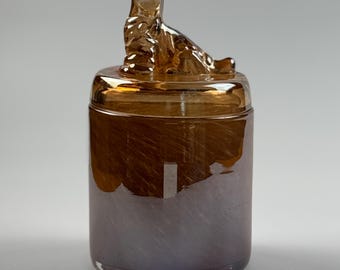 Vintage Jeannette Carnival Glass Scottie Dog Jar Lid - Lafco Hand Blown Jar