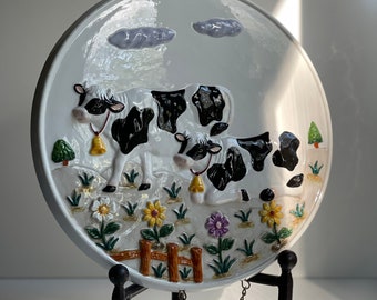 Hand Painted Ceramic Cow Wall Plaque: Farmhouse Cottage Decor