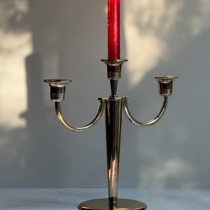 Silver Plated Three-Arm Taper Candelabra: Sleek & Shiny