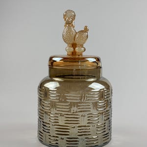 Vintage Jeannette Depression Carnival Glass Poodle Dog Lid with Mismatched Glass Jar Dog Treats Container
