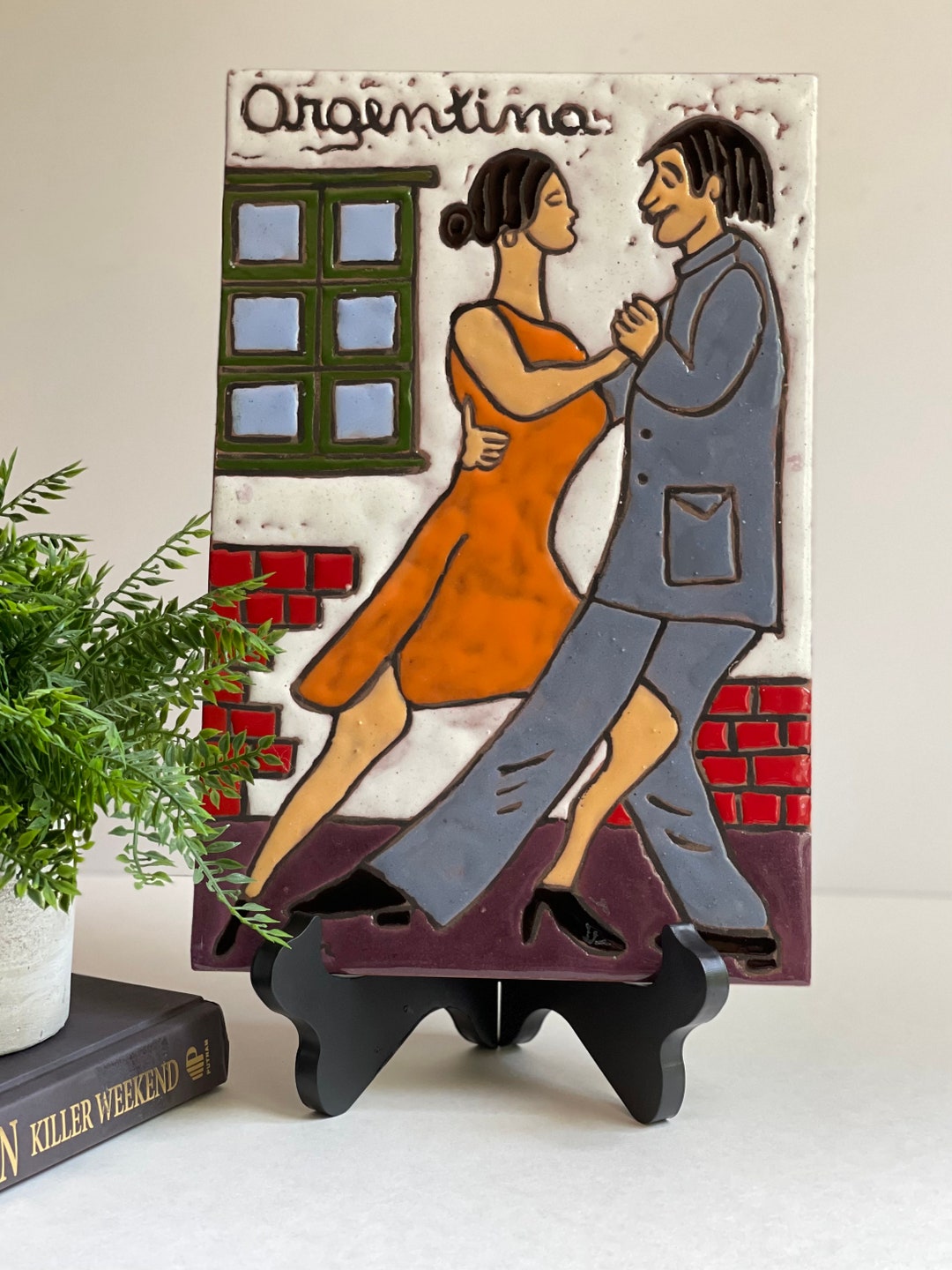 Vintage Tile Art Wall Hanging Table / Shelf Display Couple Etsy