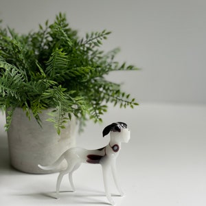 Vintage Great Dane Hand Blown Glass Figurine Miniature Glass Dog Lover Gift Small Dog Sculpture Black and White Dog Tall Dog Breed Long Ears