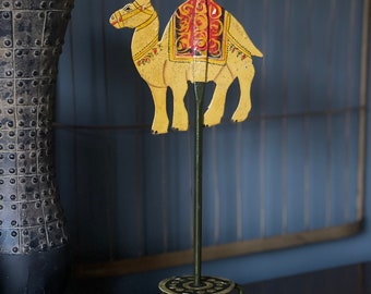 Vintage Metal Camel Candlestick Holder: 15.5" Moroccan Rajasthan Style