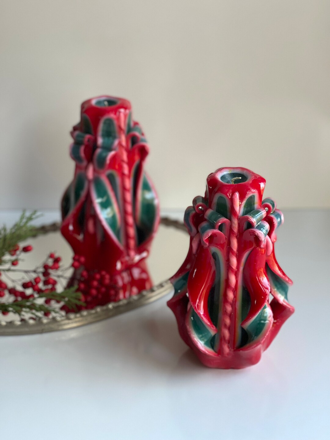 Vintage Hand Carved Christmas Candles Pair / Set. Candy Canes Etsy