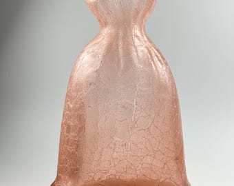 Vintage Silvestri Mouth Blown Thick Crackle Textured Frosted Pink Glass Sack Bag Vase Vessel