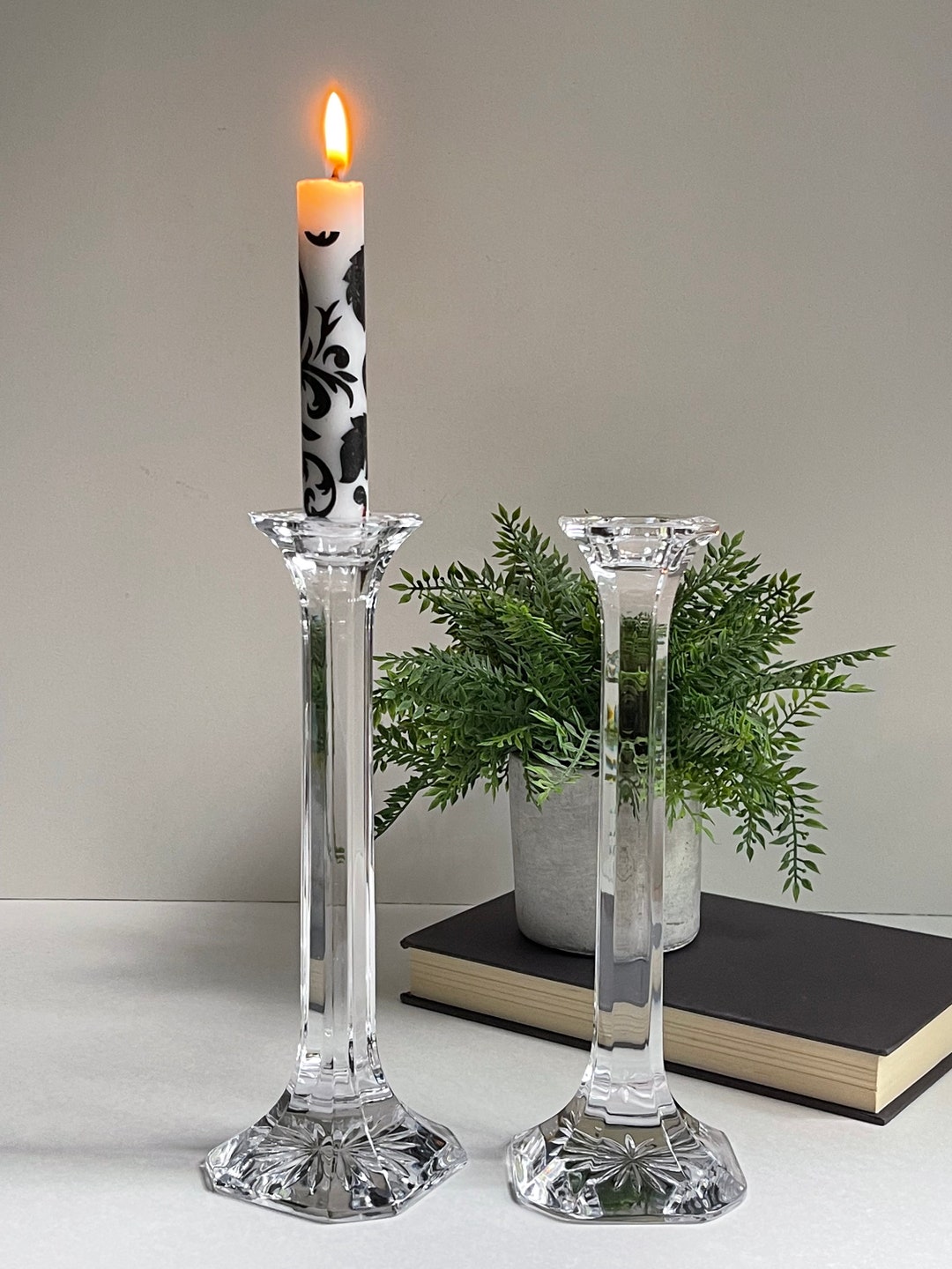 Vintage Lead Crystal Candle Holders Pair Simple Sleek Etsy