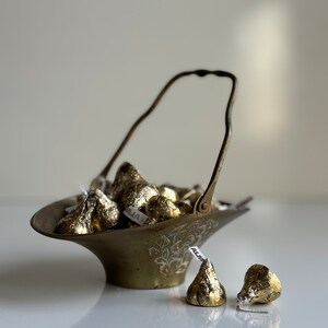 Vintage Solid Etched Engraved Brass Basket Made in India. Votive Holder / Display Decor. Candy Compote Nuts Trinket Dish…