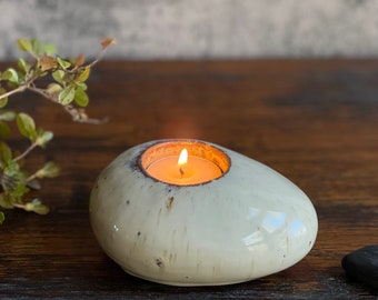 Glazed Stoneware Tealight Holder: Minimalist Egg Shaped Incense Burner