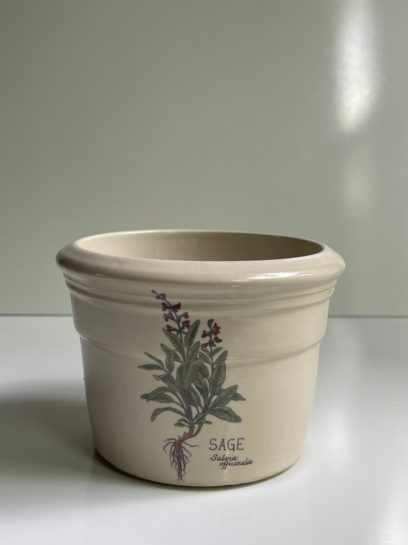 Vintage Zanesville Stoneware Pottery Sage Planter / Kitchen Crock. Small Herb Ceramic Pot Sage