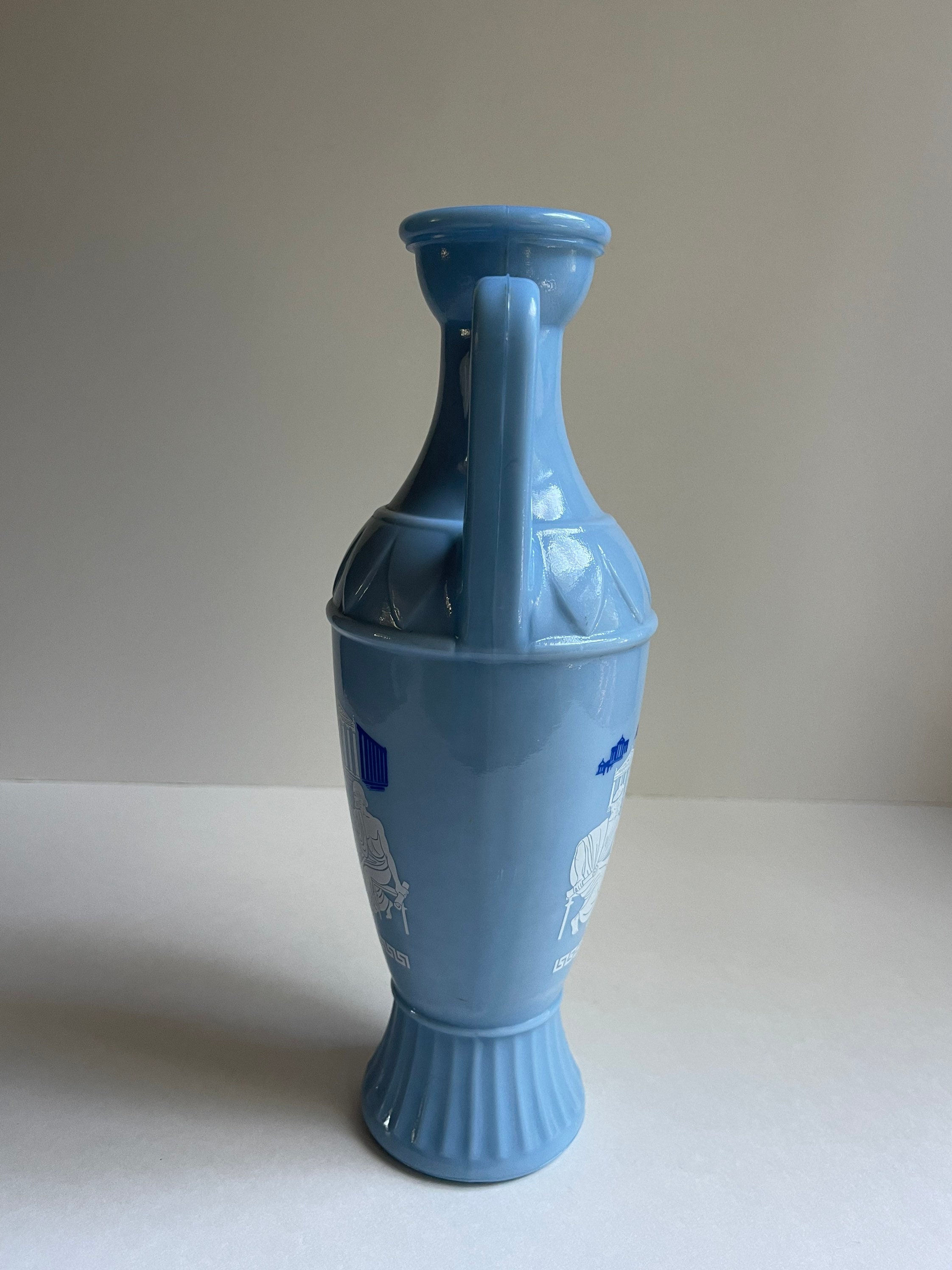 Vintage 1961 Jim Beam Blue Milk Glass Vase: Greek Philosophers