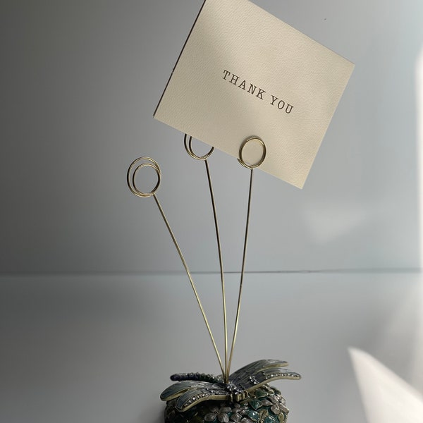 Vintage Enamel Cloisonné and Stones Ornate Dragonfly Notecard / Photo / Memo / Place Card Holder. Gift Idea Desktop Organizer Three Loop
