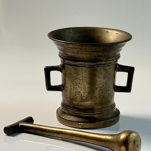 Antique /  Vintage Very Heavy Brass/Bronze? Apothecary Long Pestle and Mortar with Handles