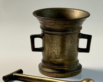 Antique /  Vintage Very Heavy Brass/Bronze? Apothecary Long Pestle and Mortar with Handles