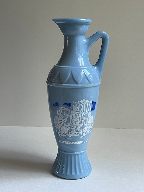 Vintage 1961 Jim Beam Blue Milk Glass Vase: Greek Philosophers