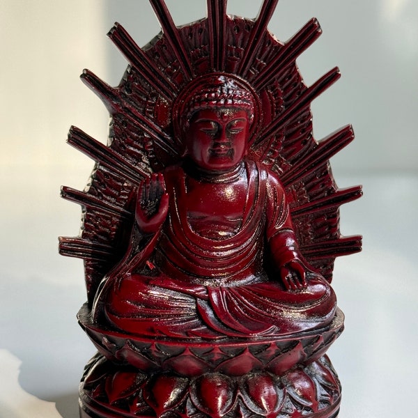 Vintage Red Vermillion Resin Buddha Sculpture / Paperweight / Gift Meditation Zen Room Feng Shui Decor