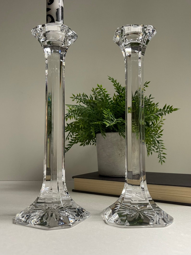 Vintage Lead Crystal Candle Holders Pair Simple Sleek Etsy