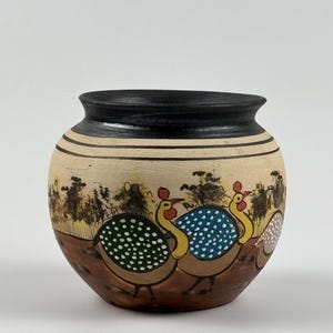 Vintage Hand Painted / Signed Colorful Birds Studio Pottery/Planter/Vase