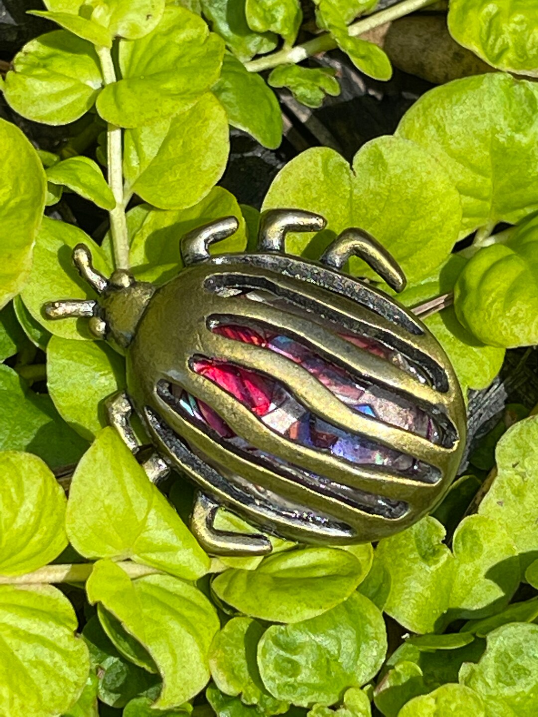 Insect Inlays Vintage Beetle Bug Brooch Pin With Multi Colored Acrylic Inlay Bug ...