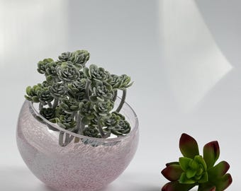 Vintage Mottled Pink Glass Orb Bowl: Half Moon Art Glass Dish