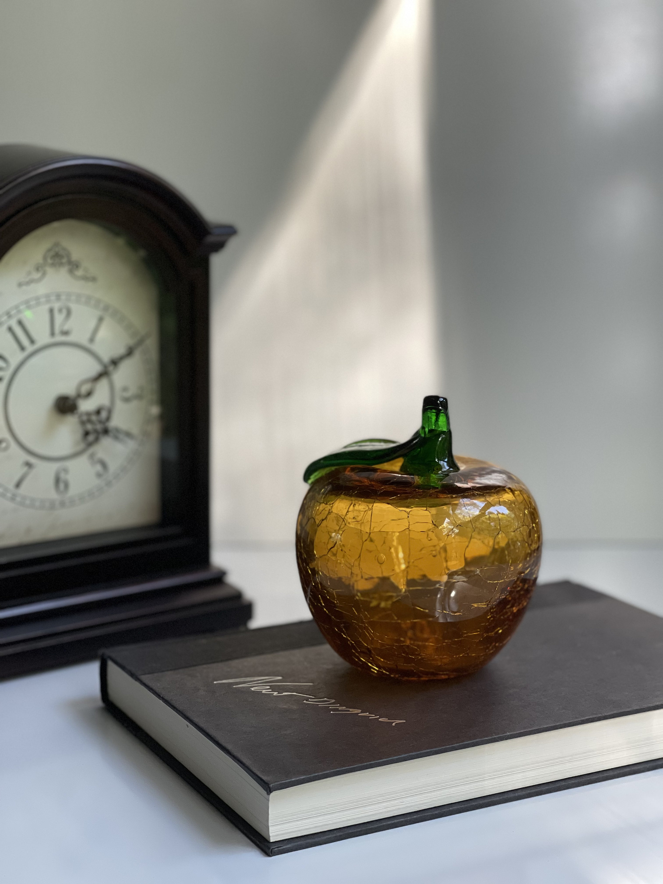 Vintage Crackled Heavy Amber Art Glass Apple / Orange