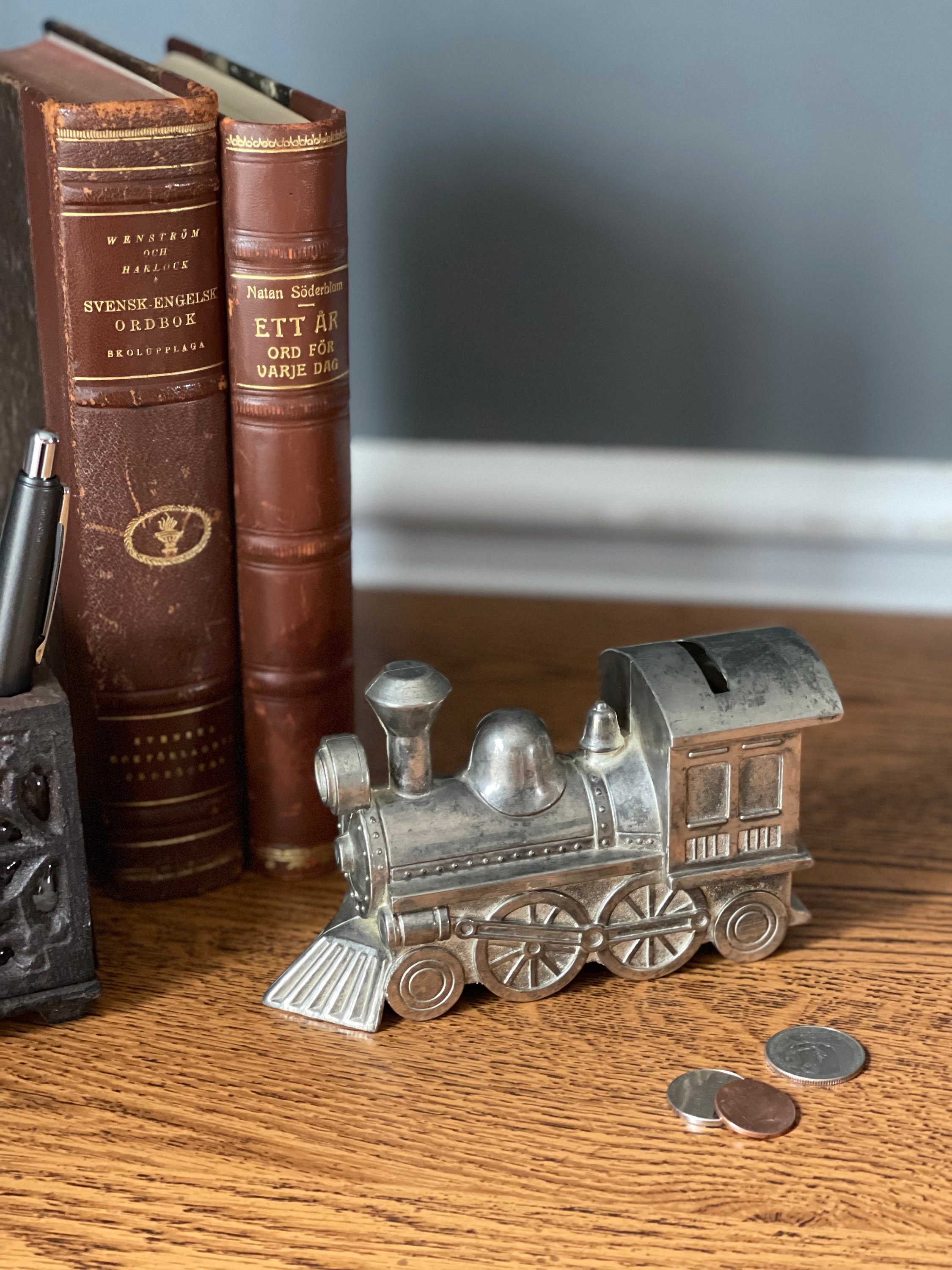 Vintage Silver Plated Train Coin Bank / Table Top Etsy