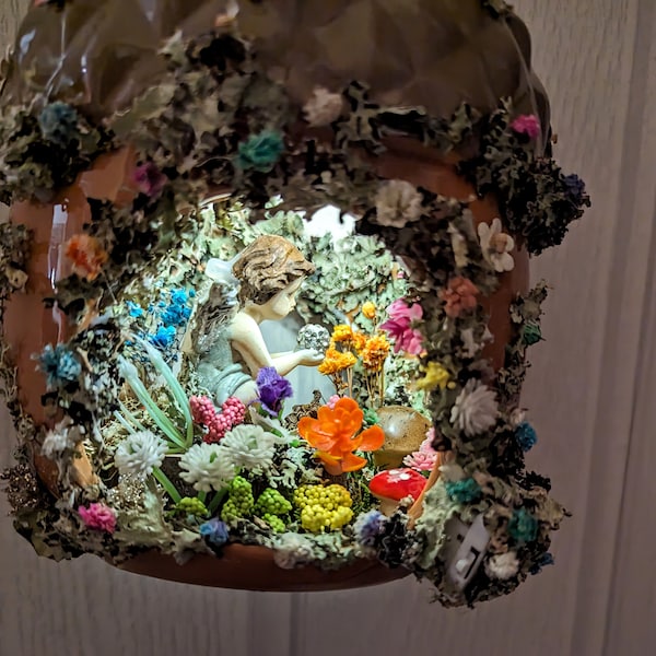 Light up fairy hideaway, acorn hanging,magical decor,mushrooms,whimsical, fairy garden,hideaway , cottagecore