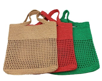 Summer Bag for Women, Handcrafted Crocheted Bags with Soft Viscose Raffia Yarn, Beach Purse, Natural Yarn Bag Shoulder Bag