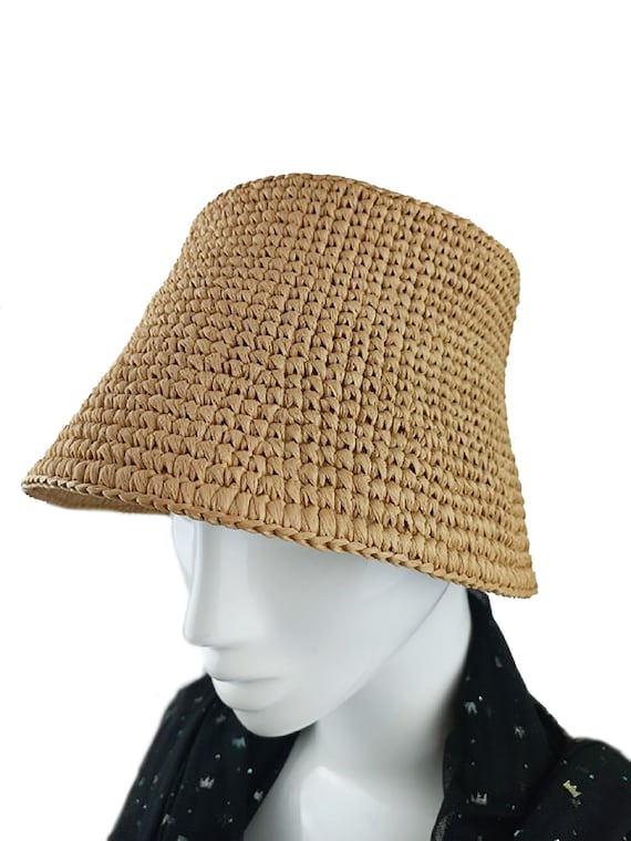Handmade Raffia Bucket Hat: Panama Design Summer Hat - Etsy display picture 1