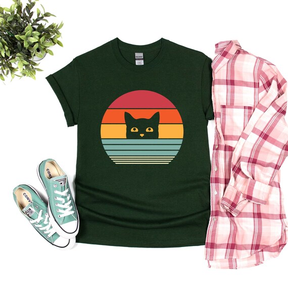 Retro Cat T Shirt
 Retro Cat Shirt Women Dark Green Vintage Cat T Shirts Women Etsy