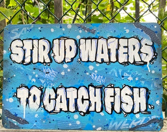 Stir Up Waters - Mixed media lettering collage sign