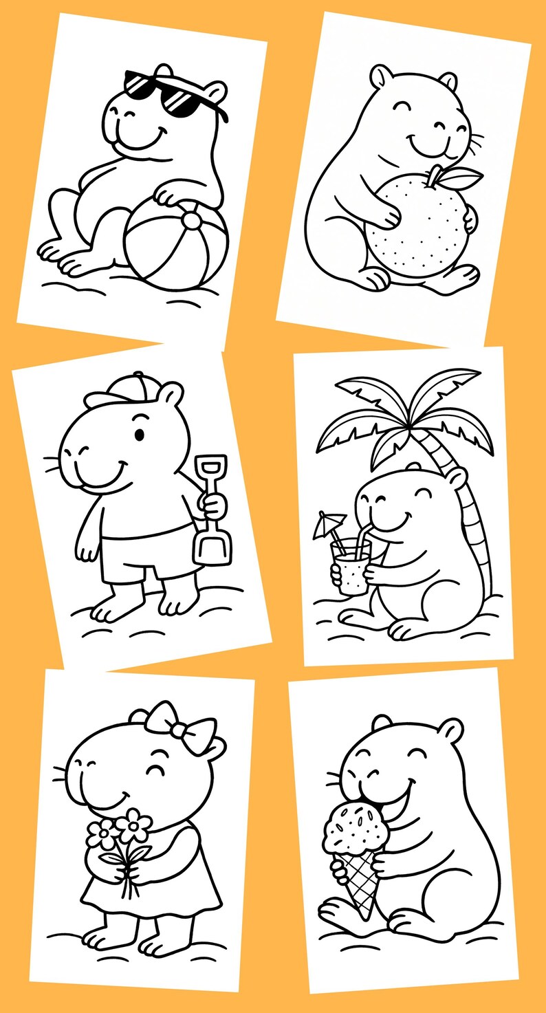 Cute Capybara Coloring Pages for Kids – Printable PDF, Easy Animal ...