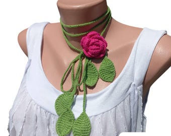 Collar de rosas de crochet, cinturón de rosas, pulsera de rosas, collar de rosas fucsias, collar de rosas blancas, collar de rosas beige, collar de flores, joyería para el cuello