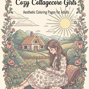 Cozy Cottagecore Girls Coloring Pages | 20 Aesthetic Printable Coloring Sheets for Adults | Relaxing Cottagecore PDF and JPG Coloring Book
