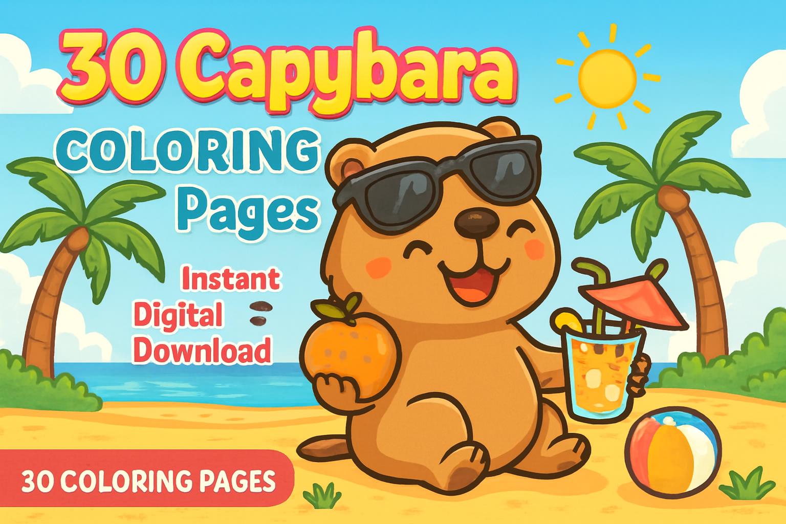 Cute Capybara Coloring Pages for Kids – Printable PDF, Easy Animal ...