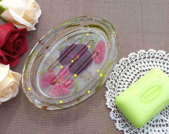 Handmade soap dish with natural dried flowers, trinket tray, home decor, unique decorative plate, housewarming gift, floral bathroom decor
