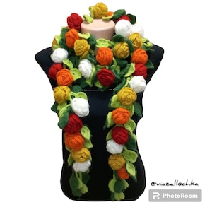 Crochet scarf, flower scarf, rose scarf, spring scarf, autumn scarf, decorative scarf, neck decoration, exclusive scarf, unique scarf.