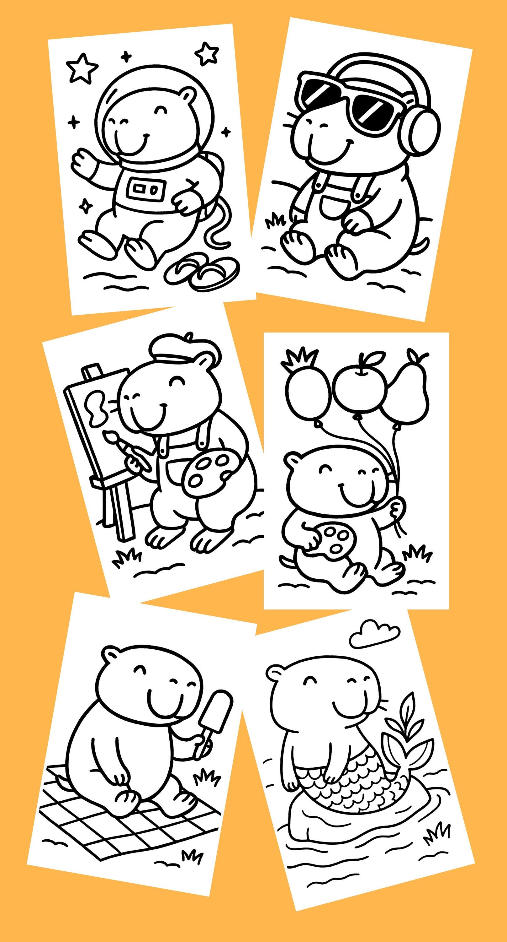 Cute Capybara Coloring Pages for Kids – Printable PDF, Easy Animal ...
