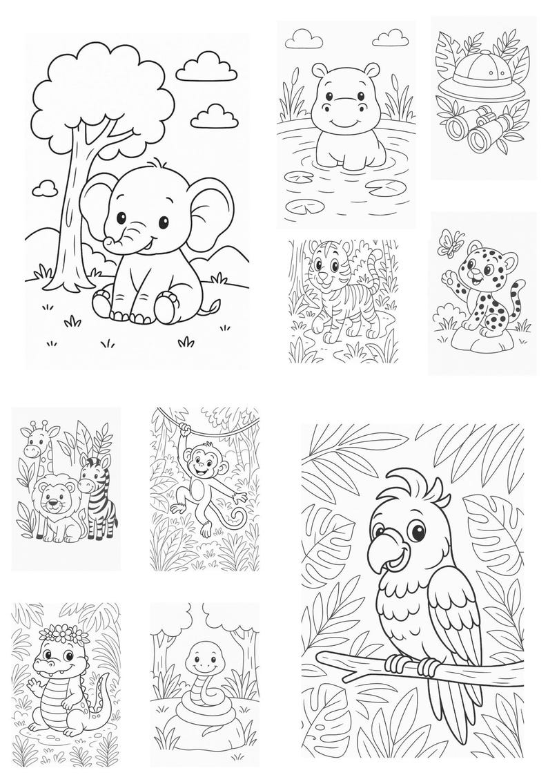 Jungle Animals Coloring Pages for Kids – 10 Fun Printable Sheets – Baby ...
