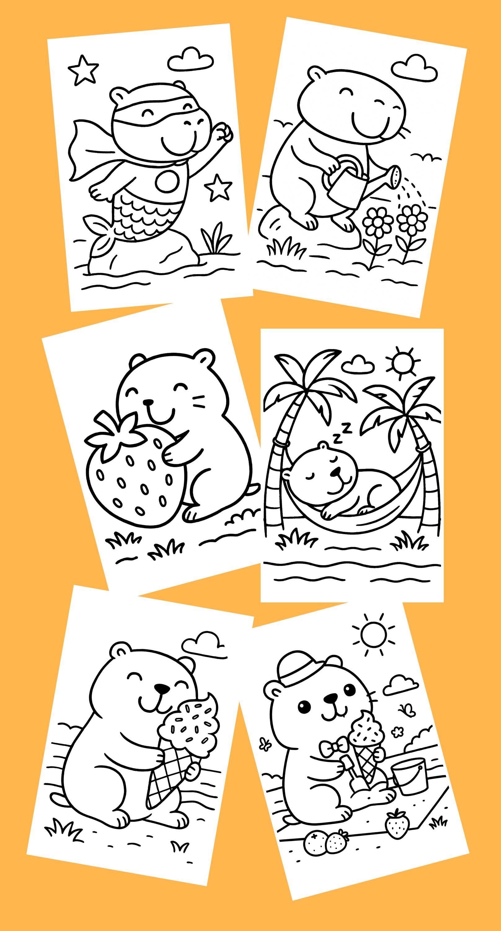Cute Capybara Coloring Pages for Kids – Printable PDF, Easy Animal ...