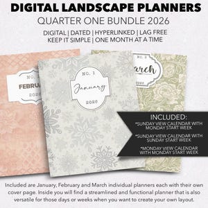 QUARTER ONE PLANNERS |  Monthly Landscape Planners 2026 Includes January | February | March | Shortcut Integration
