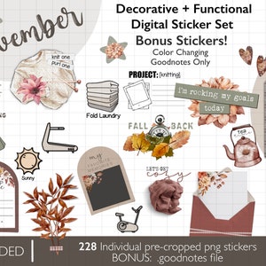 DIGITAL PLANNER STICKERS | November Plan + Journal Stickers | Goodnotes Sticker Book