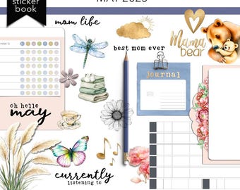 DIGITAL PLANNER STICKERS | May 2025 Plan + Journal Stickers | Goodnotes  and Noteful Sticker Books
