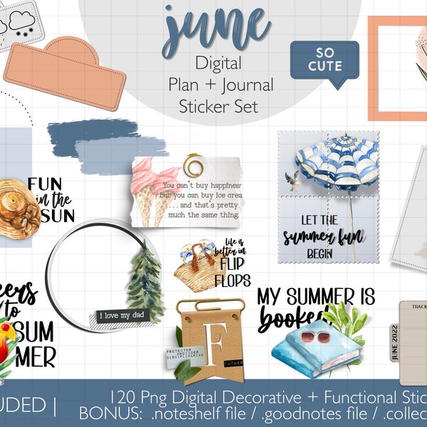 DIGITAL PLANNER STICKERS | June Plan + Journal Stickers