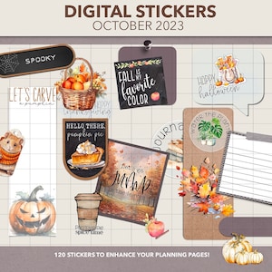 DIGITAL PLANNER STICKERS | October Plan + Journal Stickers | Goodnotes Sticker Book