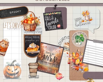 PEGATINAS DEL PLANIFICADOR DIGITAL / Plan de Octubre + Pegatinas del Diario / Libro de pegatinas Goodnotes