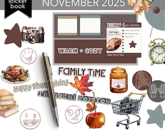 DIGITAL PLANNER STICKERS | November 2025 Plan + Journal Stickers | Noteful Sticker Book