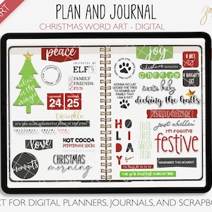 DIGITAL PLANNER STICKERS | December/ Christmas Plan + Journal Word Art Sticker Set